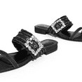 thumbnail image 5 of Dream Pairs Women’s Denim Slide Sandals – Rhinestone Buckle Slip-On Flats with Square Toe, 5 of 7