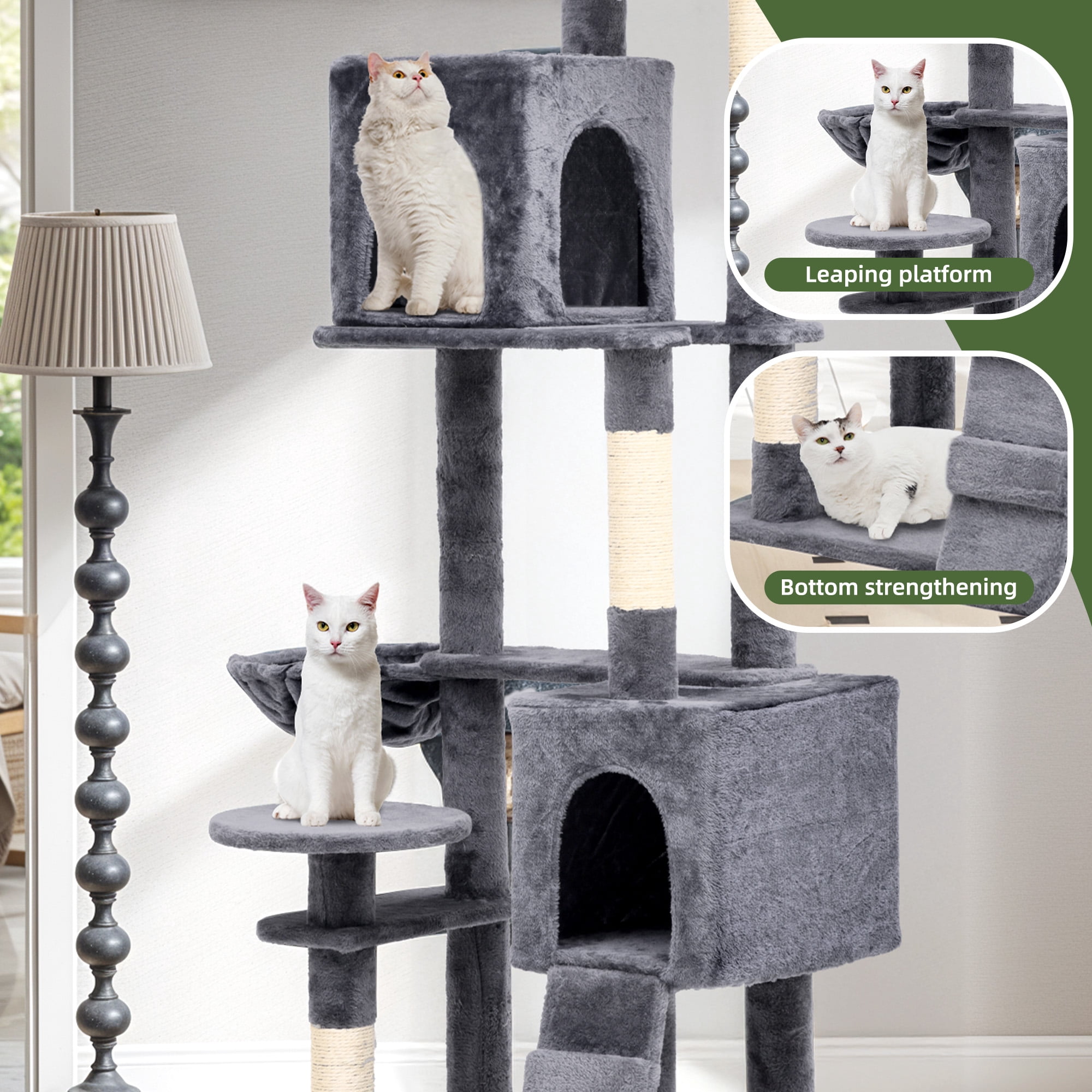 Uforic 70.8" Cat Tree Tower for Indoor Cats,Multi Level Play Tower Condo  with Scratching Posts&Cozy Basket, Light Gray