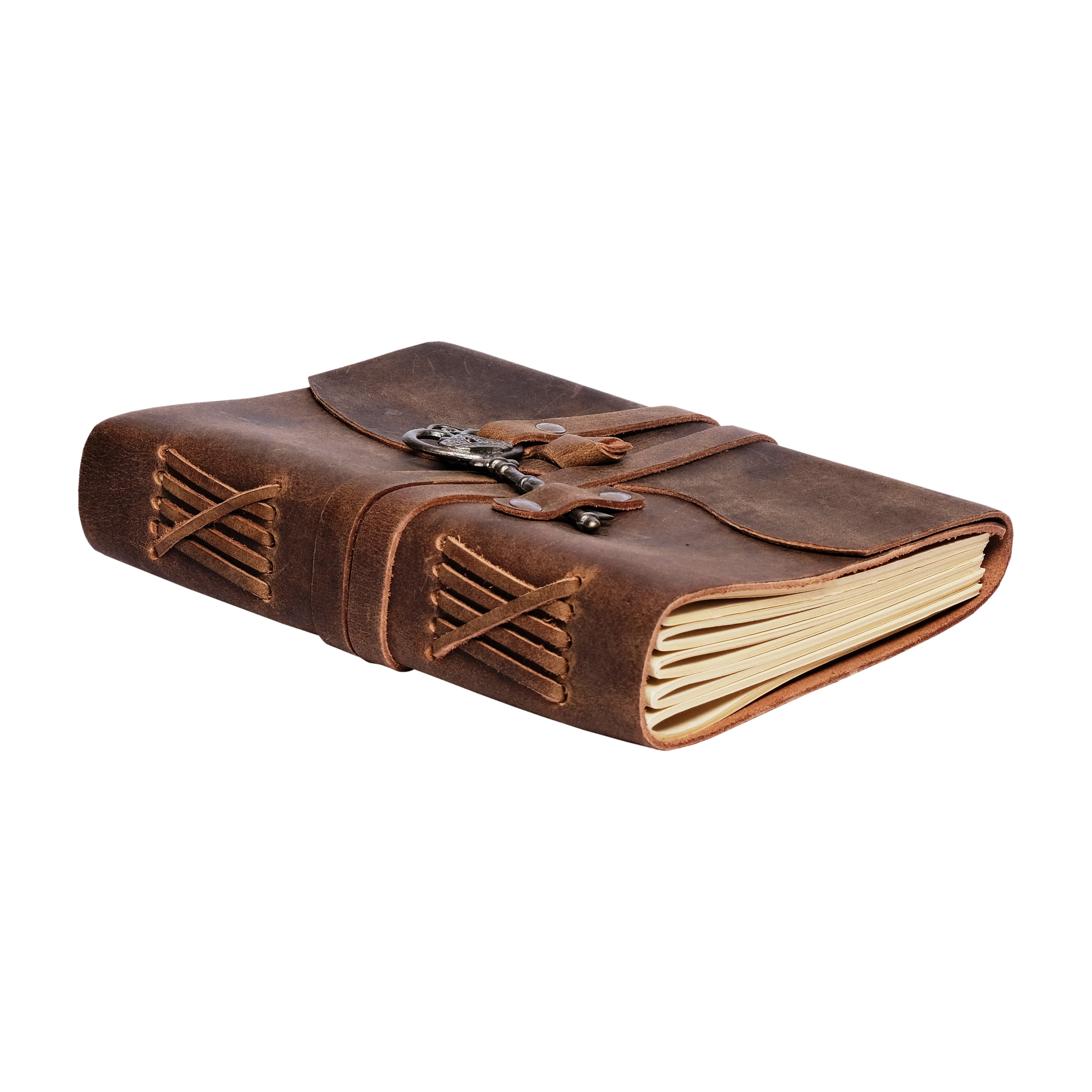 Leather Journal Writing Notebook - Genuine Leather Bound Daily Notepad for Men & Women Lined Paper 240 Kraft Pages, Handmade, Rustic Brown