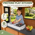 thumbnail image 3 of Conchico Outdoor Playhouse for Kids 3-5 Years, Kids Playhouse with Play Kitchen, Working Doorbell, Bird Cage, Pet Door, Kids Outdoor Toy Gift, Easy Assembly, Natural, 3 of 10