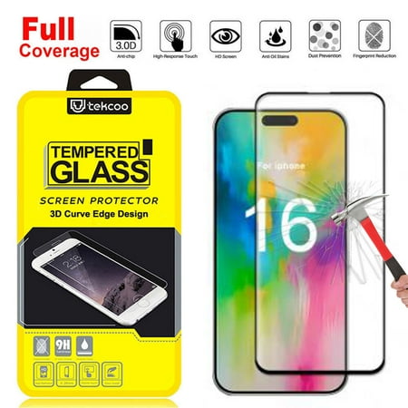 iPhone 16 Screen Protector, Takfox HD Clear Tempered Glass, Fingerprint Unlock, 3D Curved, Scratch Resistant, Bubble-Free for iPhone 16 6.1" Glass Screen Protector (Clear)