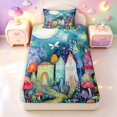 thumbnail image 3 of Homewish Cute Botanical Mushrooms Twin Sheets,Moon Stars Butterfly Bedding,Blue,3pcs,1 Flat Sheet,1 Fitted Sheet and 1 Pillowcase, 3 of 6