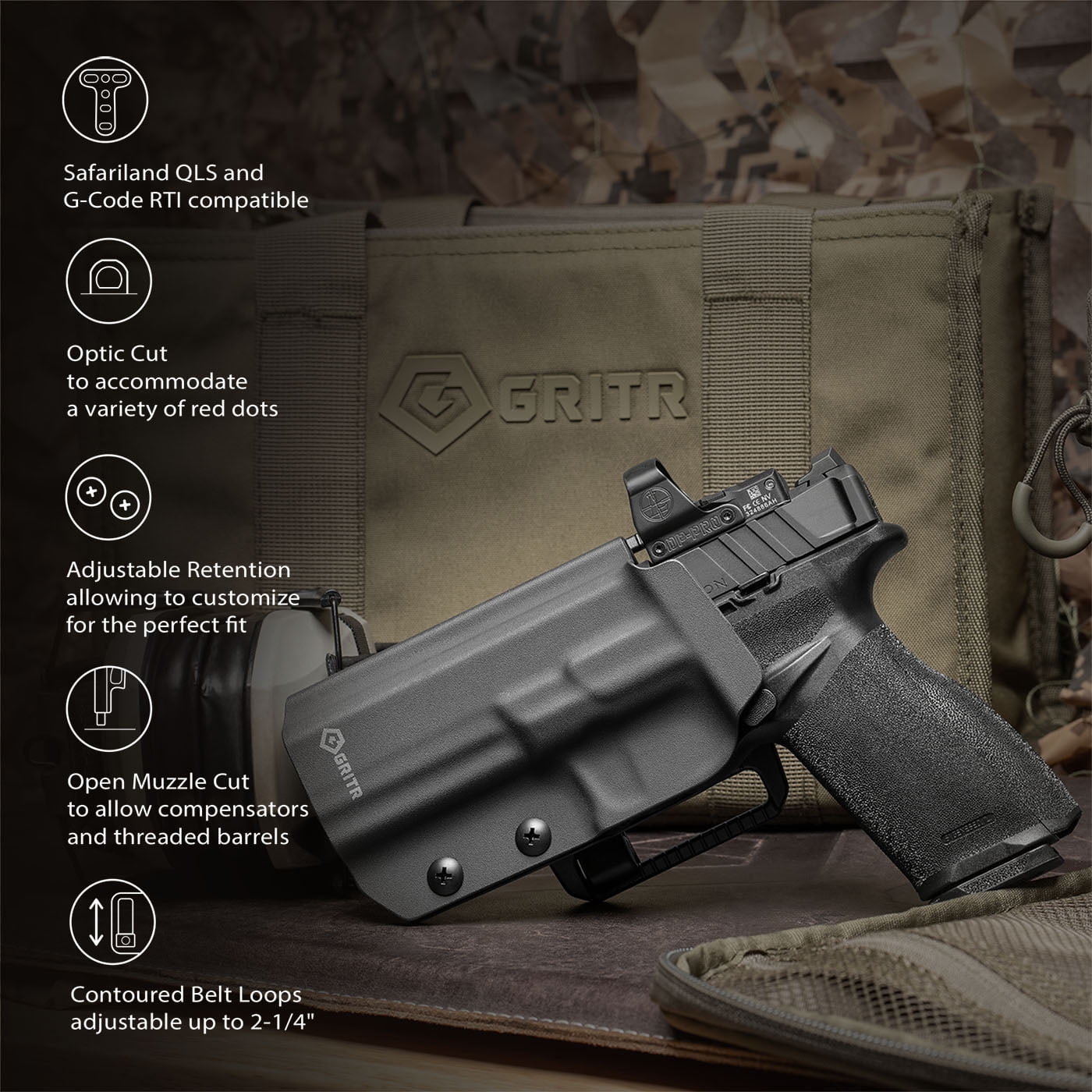 GRITR OWB Kydex Left Hand Gun Holster Fits Springfield Armory Echelon