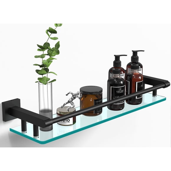 Estante de Baño SFGSOWOR 52 cm de Vidrio Templado Negro Mate
