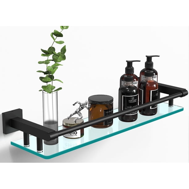 Estante de Baño SFGSOWOR 52 cm de Vidrio Templado Negro Mate