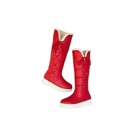 

Wazshop Women Waterproof Boot Knee High Snow Boots Faux Fur Winter Shoes Non Slip On Warm Shoe Womens Comfort Fashion Red 8.5