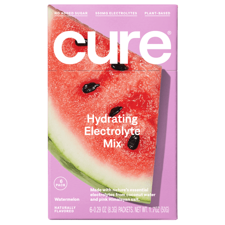 Cure Hydration, Vegan Electrolyte Powder Drink Mix, Watermelon - 6 Ct Packets