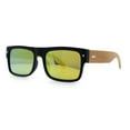 thumbnail image 5 of Thick Real Bamboo Wood Arm Square Narrow Rectangle Horn Rim Sunglasses Matte Black - Yellow Mirror, 5 of 8
