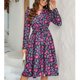 thumbnail image 2 of Vestido cruzado con cuello en V para mujer, manga larga, estampado elástico, cintura alta, dobladillo dividido, vestido elegante púrpura XL, 2 of 7