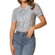 thumbnail image 1 of BLUSA DE BOTONES CHIC PARA MUJER CON MANGAS CORTAS Y PUFF, CUELLO CAÍDO, FLORAL, DE ALGODÓN, TAMAÑO M, AZUL CLARO, 1 of 5