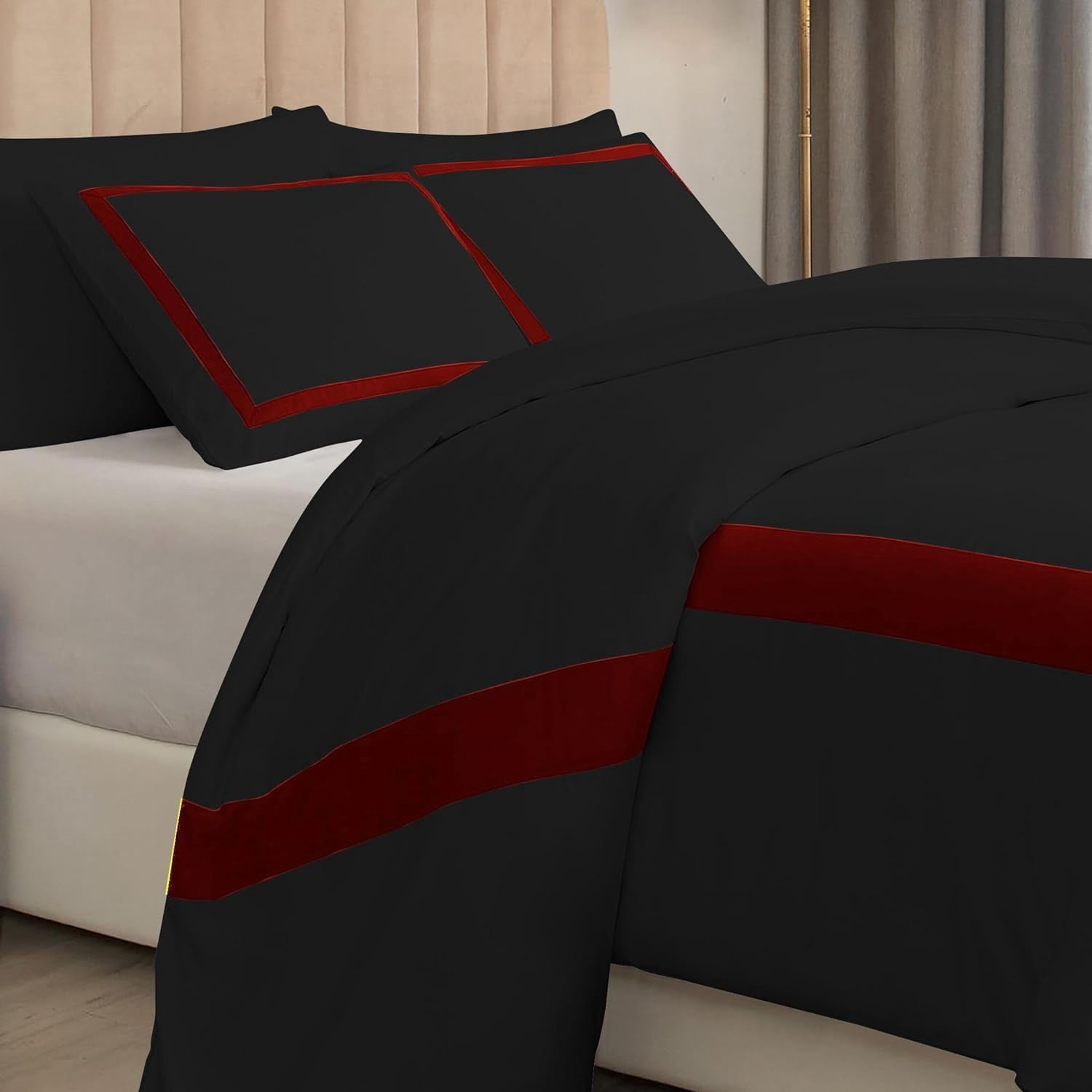 DNG Creations 1 Piece Full Black And Burgundy Border Line Pattern Duvet Cover - 100% Egyptian Cotton, 800 Thread Count ( Oversized King )