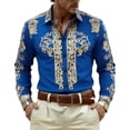 thumbnail image 2 of Western Cowboys Dress Shirts for Men Long Sleeve Button Lapel Top Casual Carnival Theme Classic Comfortable Mens Shirt Blue L, 2 of 4