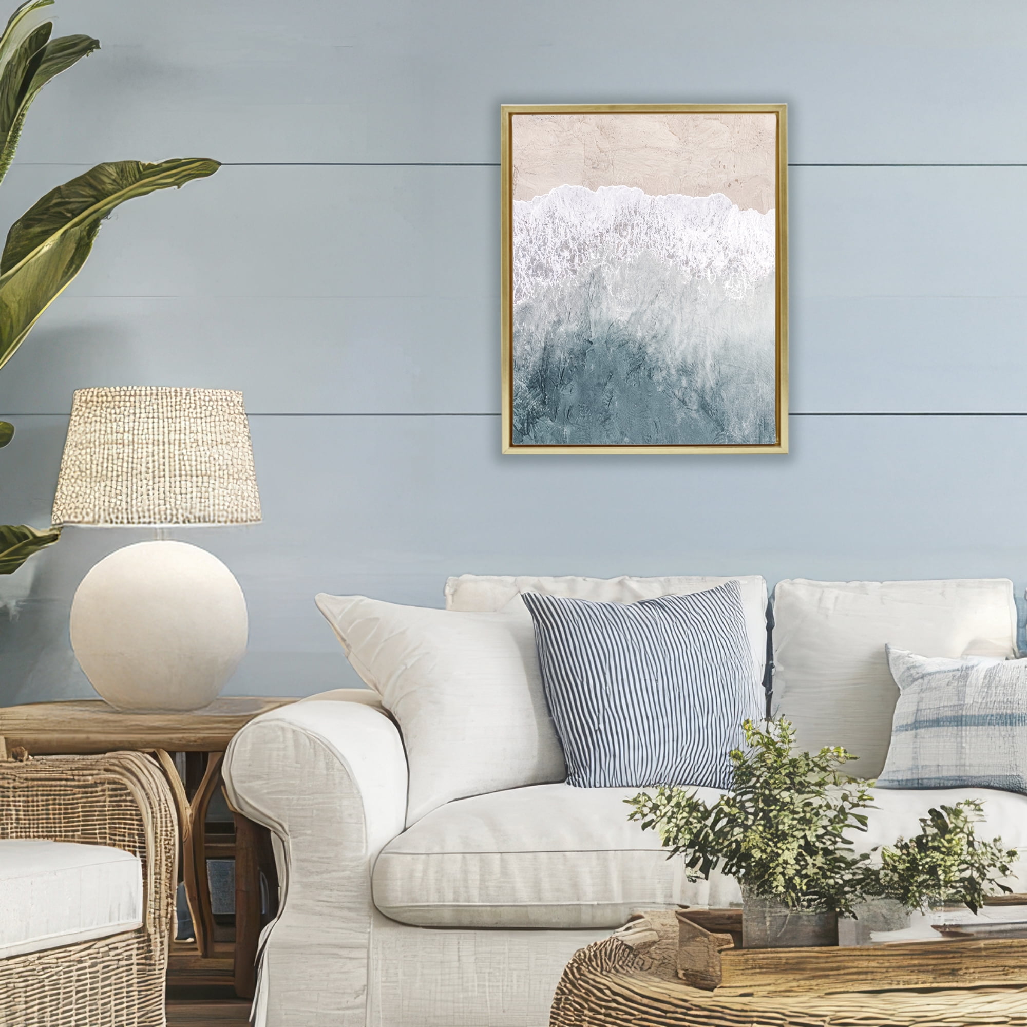 Stupell Industries Beach Top Shore Gold Framed Floater Canvas Wall Art, design by Kim Allen