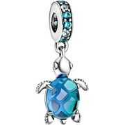Pandora Murano Glass Blue Sea Turtle Dangle Charm - Compatible Moments Bracelets - Jewelry for Women - Gift for Women - Made with Sterling Silver & Man-Made Crystal
