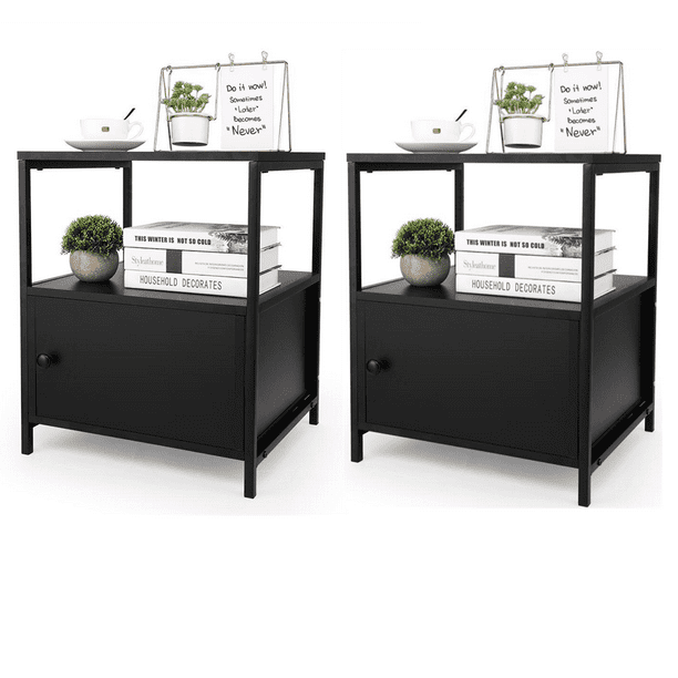 Modern Nightstand Set of 2 with Drawer Square End, Side Table Organizer