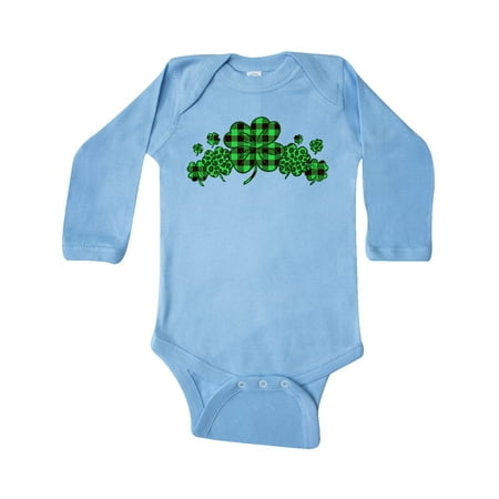 

Inktastic St. Patrick s Day Clovers in Plaid Gift Baby Boy or Baby Girl Long Sleeve Bodysuit