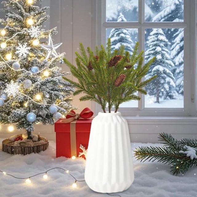 Feltree Christmas Simulation Red Berry Pine Branches for Tabletop Decoration, Flexible PVC Artificial Greenery with Cones, Maintenance-Free Holiday Decor