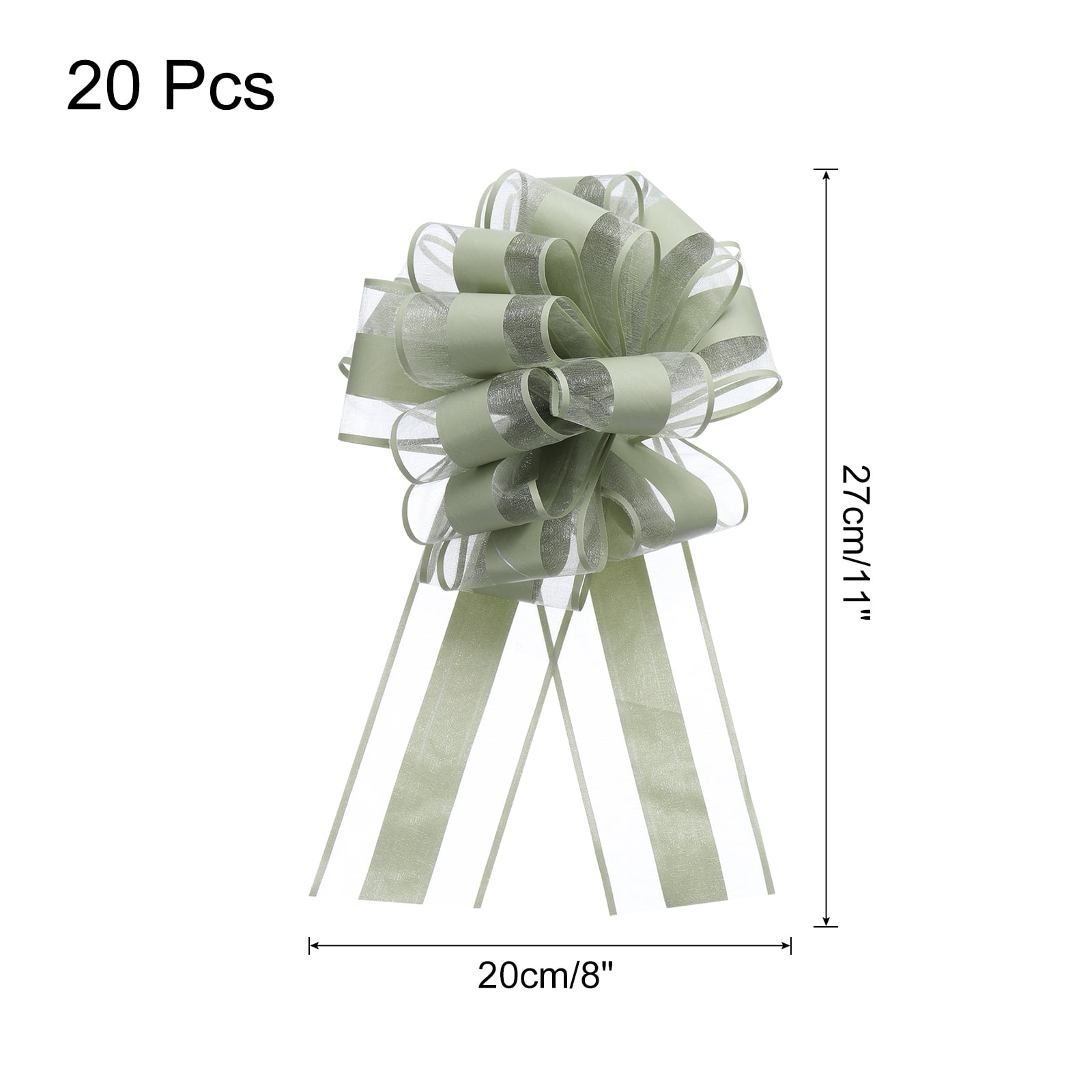 20pcs 8" Large Big Pull Bow Organza Gift Wrapping Bows Ribbon for Wedding Presents Christmas,Army Green