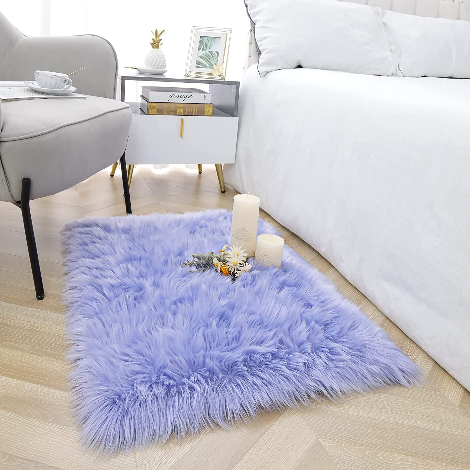 Sheepskin 19v78 Oval Rugs For Bedroom Bedside Living Room Carpet Nursery Washable Floor Mat, 2x3 Feet Pink