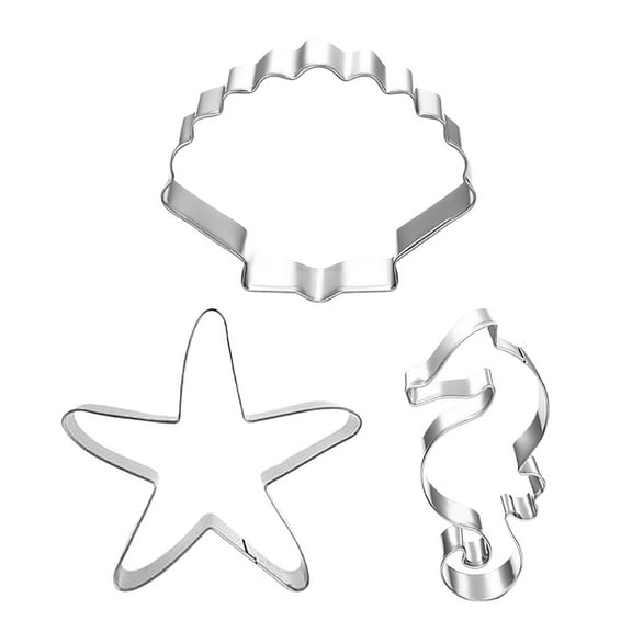 HEVIRGO 3Pcs/Set Cookie Mold Marine Organism Shape Ornamental Easy to Release Seahorse Starfish Seashells Cookie Cutter for Fondan