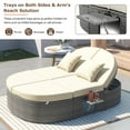 thumbnail image 5 of Beige 2-Person Outdoor Chaise Lounge with Adjustable Backrest, Foldable Cup Trays, and Thick Cushions – PE Rattan & Fabric for Poolside, Garden, or Patio, 5 of 6