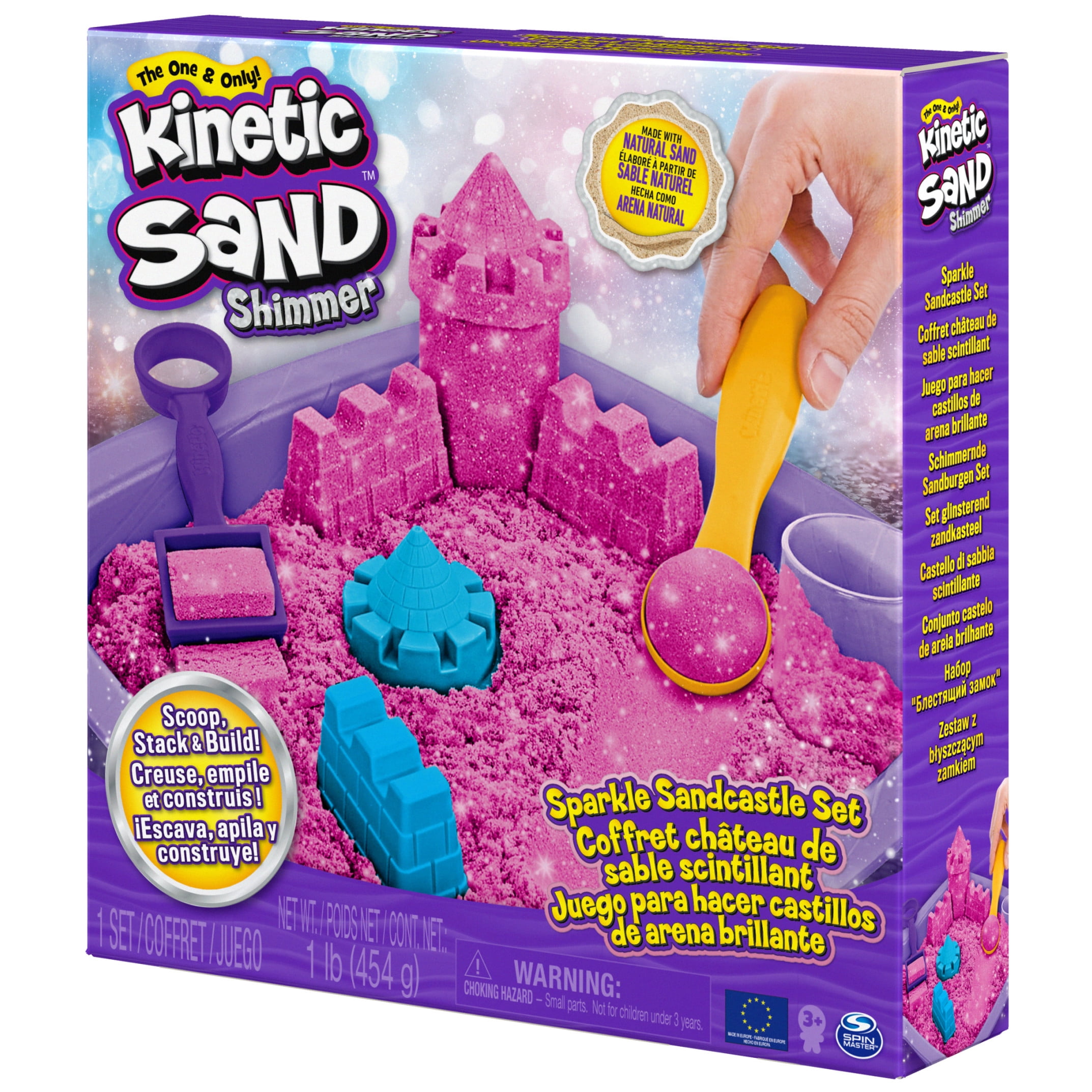 Kinetic Sand Sparkle Sandcastle Set w/ 1lb Pink Shimmer Kinetic Sand