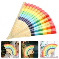 FRCOLOR Rainbow Style Hand Fan for Performance Multi Color Fabric Dancing Fan Bamboo Photo Prop 8.5 Inch