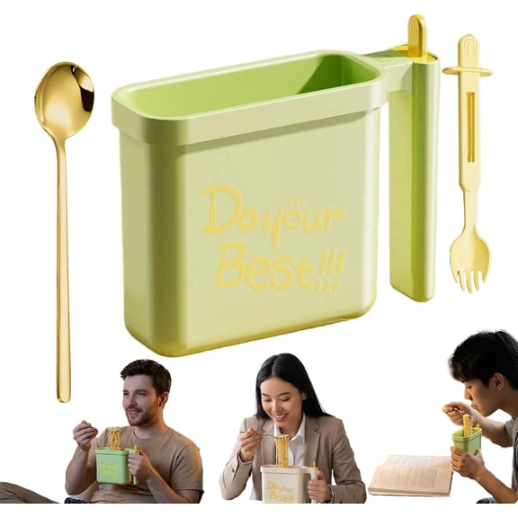 Disposable Instant Noodle Bowl with Heat-Resistant Holder - No-Wash Direct Immersion Ramen Cup for Busy Lifestyles(Green,1Pcs, B)