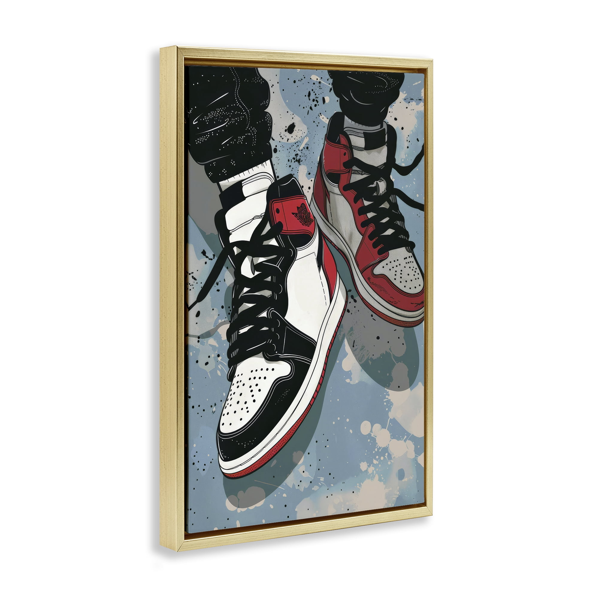Stupell Industries Casual Streetwear Sneakers Gold Framed Floater Canvas Wall Art, design by Ray Powers