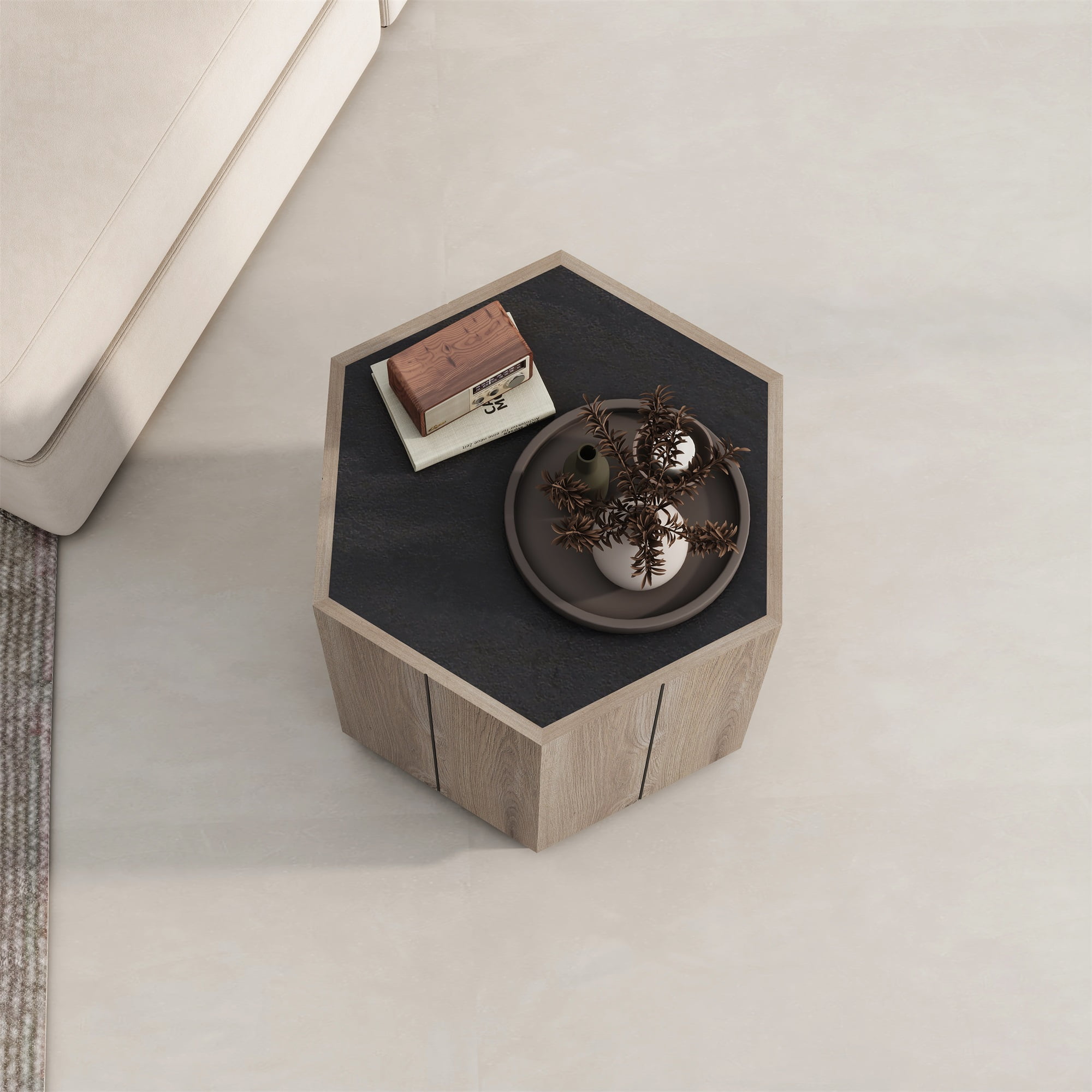 Kadyn Hexagonal Coffee Table, Tea Table with Drawers, Corner Table Bedroom Bedside Table, Light Oak Kadyn Hexagonal Coffee Table, Tea Table with Drawers, Corner Table Bedroom Bedside Table, Light Oak