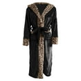 thumbnail image 4 of Womens Leopard Print Robe with Hood Soft Fuzzy Long Bathrobe Housecoat with Pockets & Belt Bathrobes Sleepwear Black M, 4 of 9