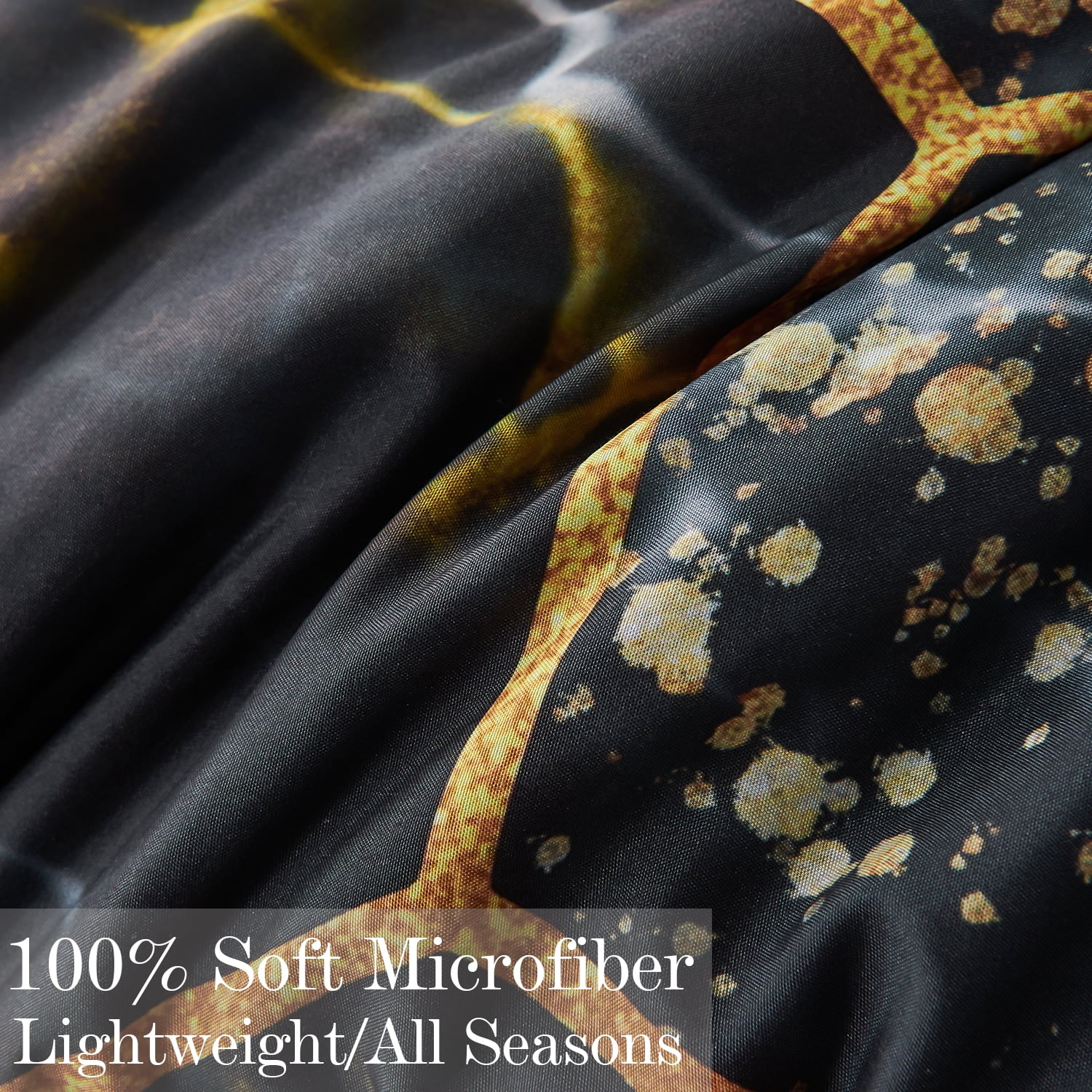 RYNGHIPY 3-Piece Black Comforter Set Full Size Honeycomb Hexagon Bedding Sets Black Gold All Season Marble Bed Set Full Down Alternative (Black Full)