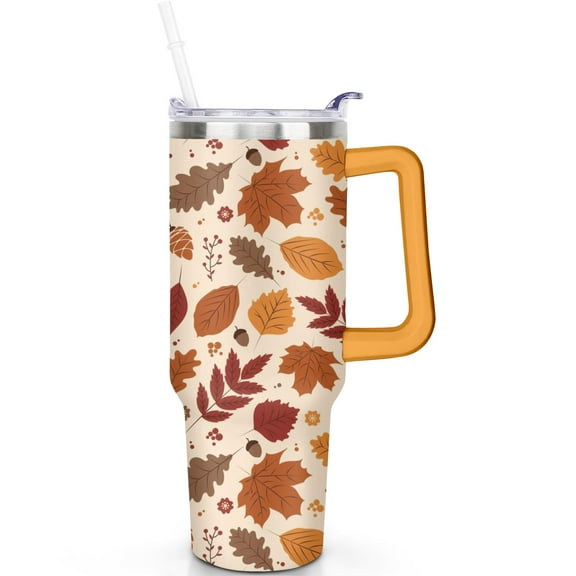 Fall Theme 40 oz Tumbler with Handle Straw 40oz Premium Fall Tumbler SpillProof Lid Double Insulated Coffee Cup Perfect for Outdoor Daily Use Fall Gifts Travel Accessories Must Have