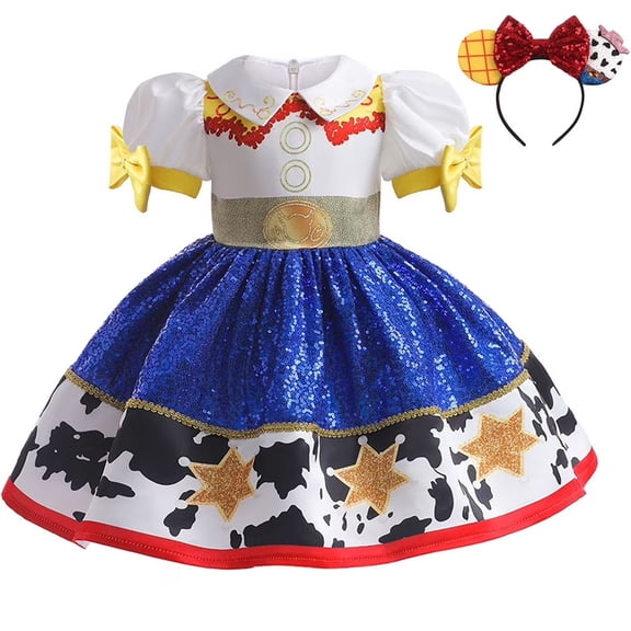 Cowgirl Sequins Dress Halloween Cosplay Outfit with Headband