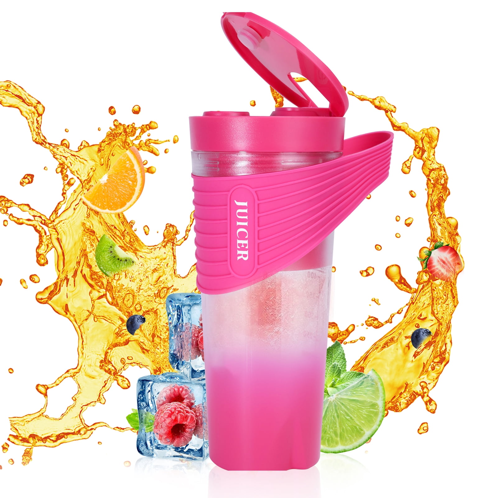 BOKYAN Travel Friendly Personal Blender, 15.5 oz / 460ml Pink Portable Blender for Shakes, 20000 RPM Smoothies Maker with 6 Blades, USB-C Rechargeable, IP7 Waterproof Electric Juicer Cup
