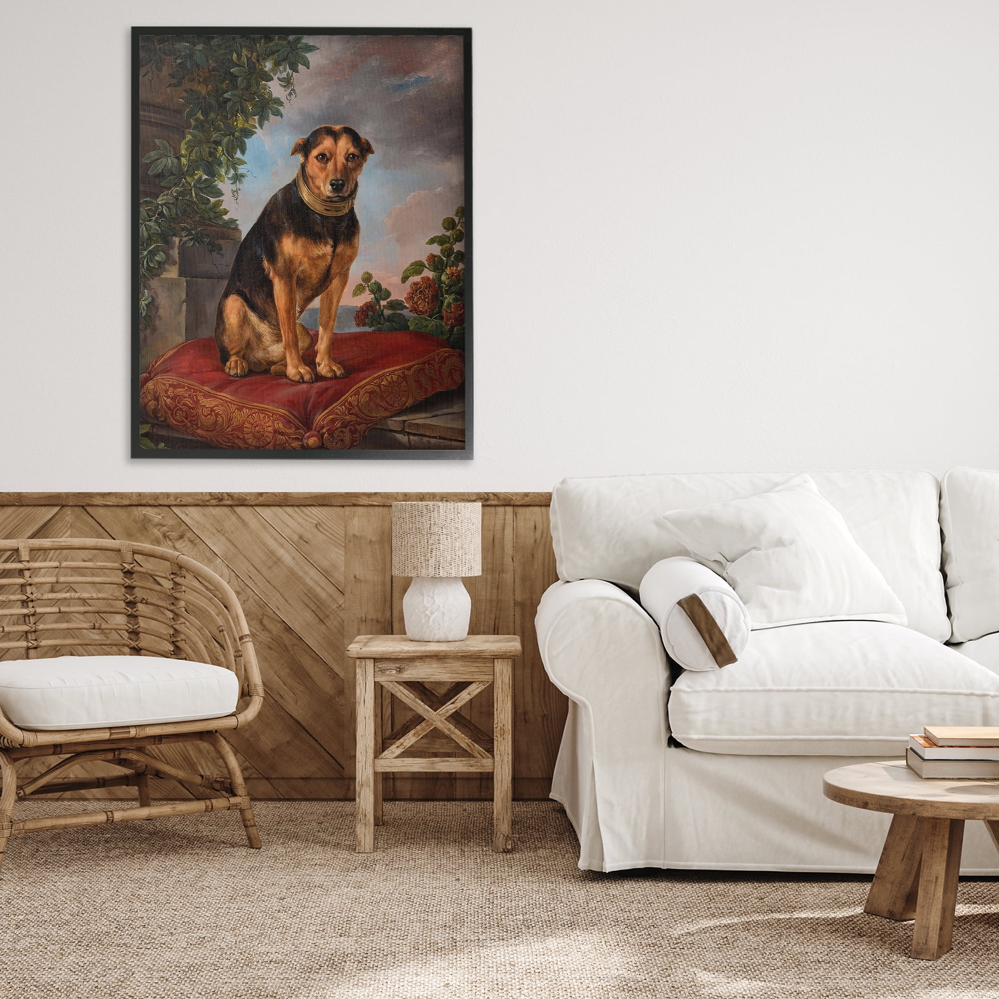 Stupell Industries Historical Dog on Cushion Black Framed Giclee Art, design by Lil' Rue