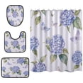 thumbnail image 2 of 4-Piece Bathroom Set with Waterproof Shower Curtain with Non-Slip Bath Mat, U-Shaped Mat & Toilet Lid Cover Blue Hydrangea, 2 of 8