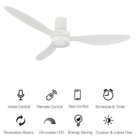 

Smaair 52 3 Blades White Low Profile Ceiling Fan with Light LED Remote by Wifi APP