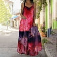 thumbnail image 1 of HKEJIAOI Liquidation Robes Décontractées pour Femmes Robe d'Anniversaire Mode d'Été Décontractée Col Rond Imprimé Régulier Ceintures Robe Longueur au Sol Rouge, 1 of 9