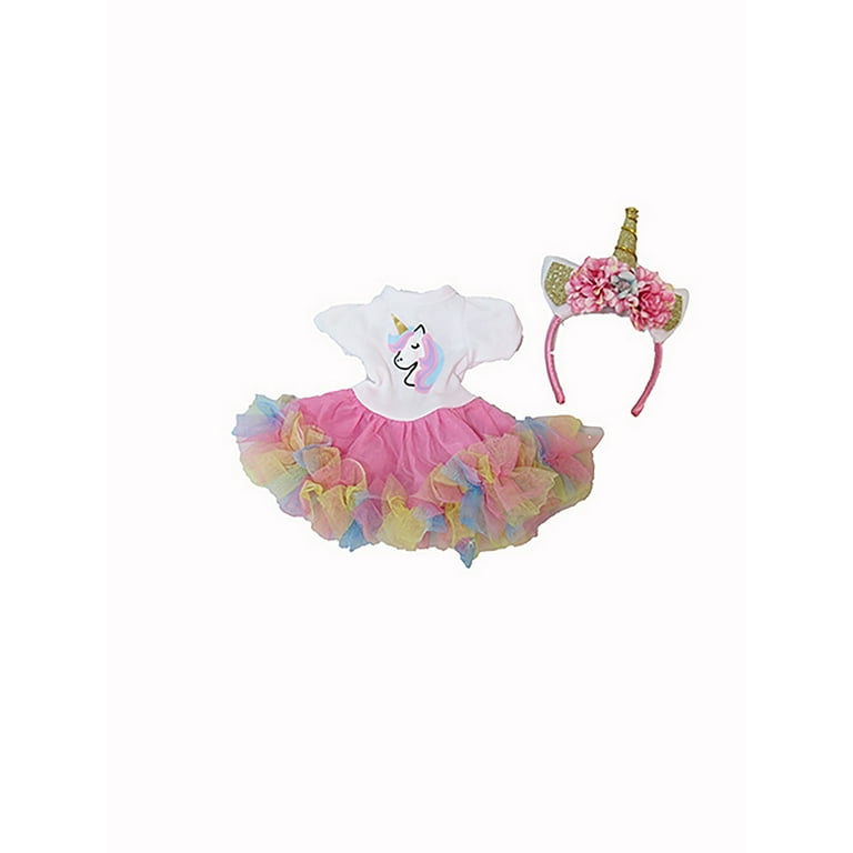 Rainbow Glitter Unicorn Dress & Headband for 14-Inch Dolls | Dolls Clothes  - Walmart.com