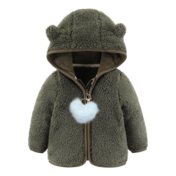 HOMADLES Toddler Baby Boys Puffer Jacket Ear Hood Fleece Lined Outerwear Warm Long Sleeve Hoodie Jacket Army Green 18 Months