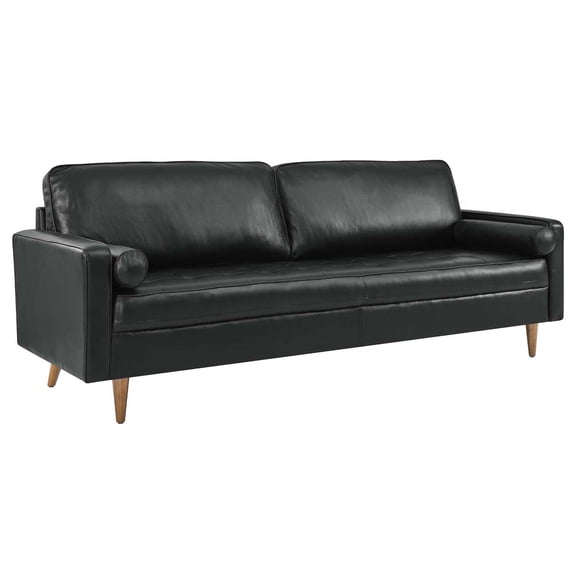 Pemberly Row 88" Modern Leather and Dense Foam Sofa in Black Finish