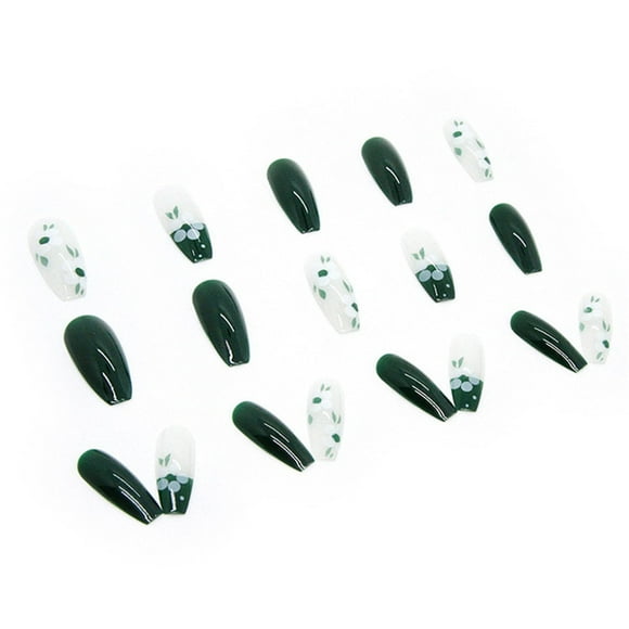 DHARMONAL French Tip Nail Long Flower Thin False Nail Green Acrylic Nail Clear Acrylic Nail Acrylic Curved Nail Tips Full Cover Nail Tips Short Gel Acrylic Nail on Long Acrylic Nails