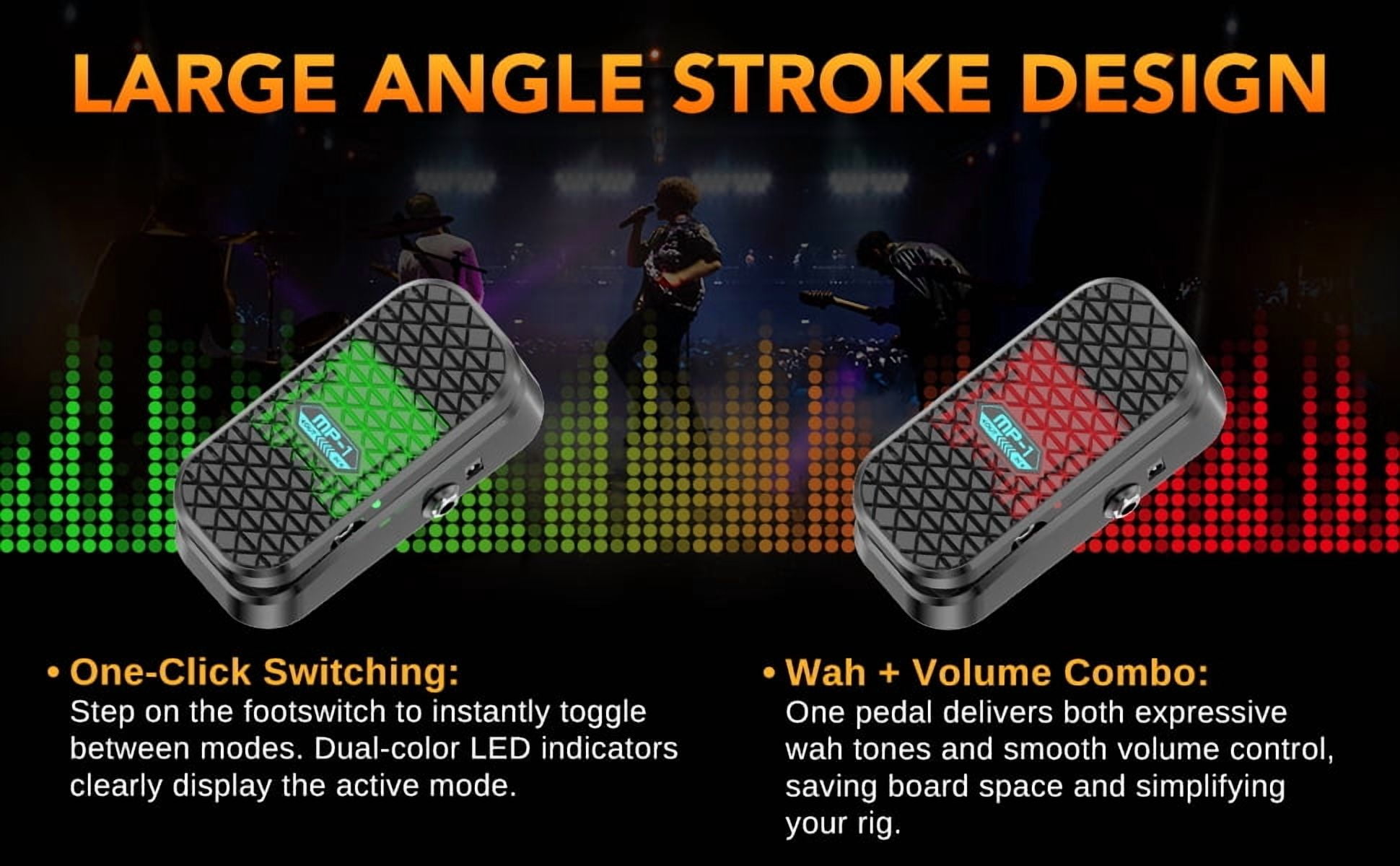 Mini Volume & Wah Combo, Pure Analog Wah Effects and Active Volume Control Pedal for Electric Guitar, RM-Type Shielded Inductor for Superior Wah Tones, 23° Wide Angle Travel, LED Mode Indicator