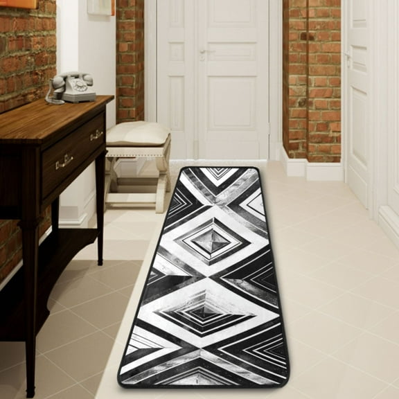 Ryvnso Geometry Checkered Plaid Pattern Hallway Runner Rugs Floor Carpet Non Slip Entryway Mat 2' x 6'