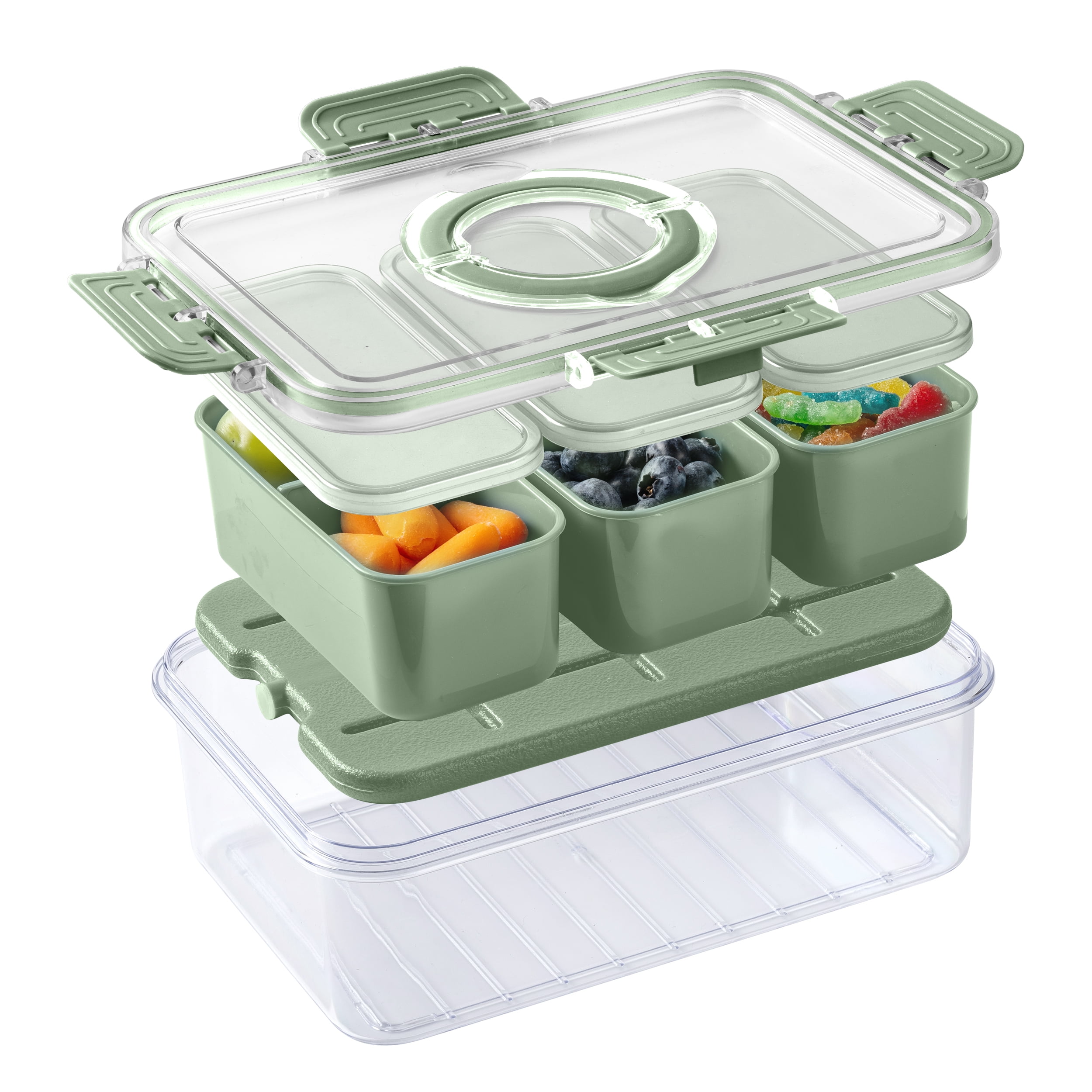 Cook with Color 3-Compartment Portable Snack Box Food Storage Container with Removable Ice Pack, Sage