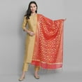 thumbnail image 3 of Janasya Indian Round Neck 3/4 Sleeve Solid Gold Poly Silk Kurta With Pant And Dupatta For Women, 3 of 8