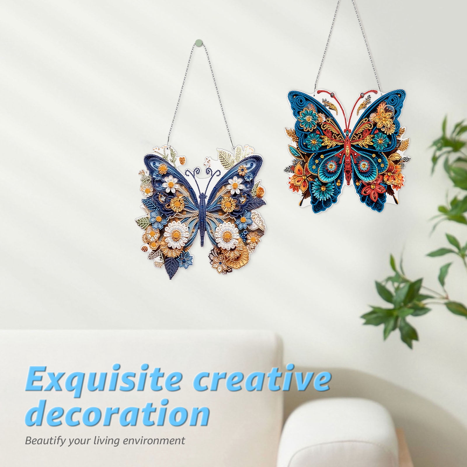 2 PACK DIY Hanging Diamond Art Pendant Painting Kit Butterfly, Special Crystal Gem Craft Painting Kit Ornament, Box Package,9.5x9.8inch