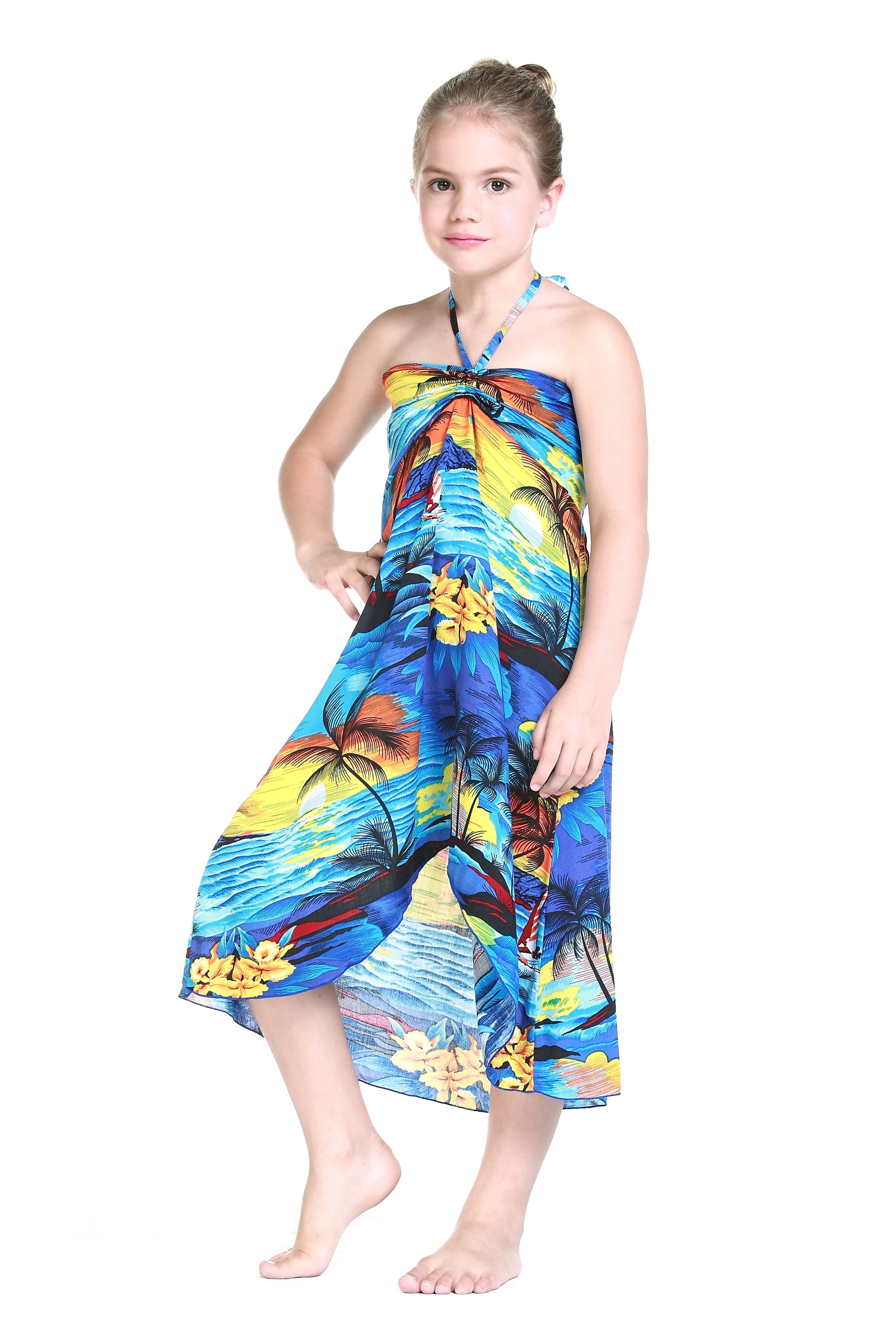 Girl Hawaiian Halter Dress in Blue Sunset Size 6 - Walmart.com