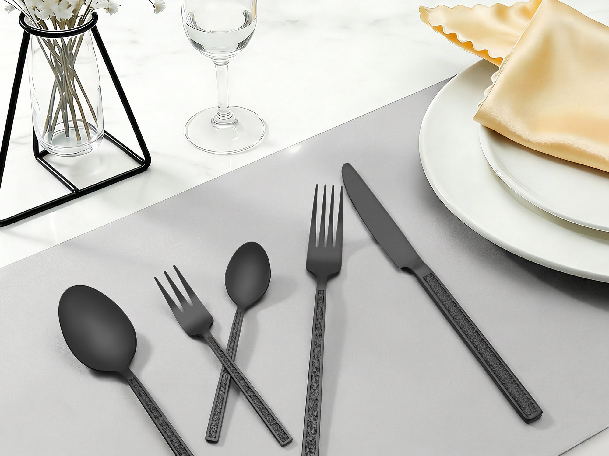 Unique Bargains 30 Pieces Stainless Steel Silverware Set for 6 Black